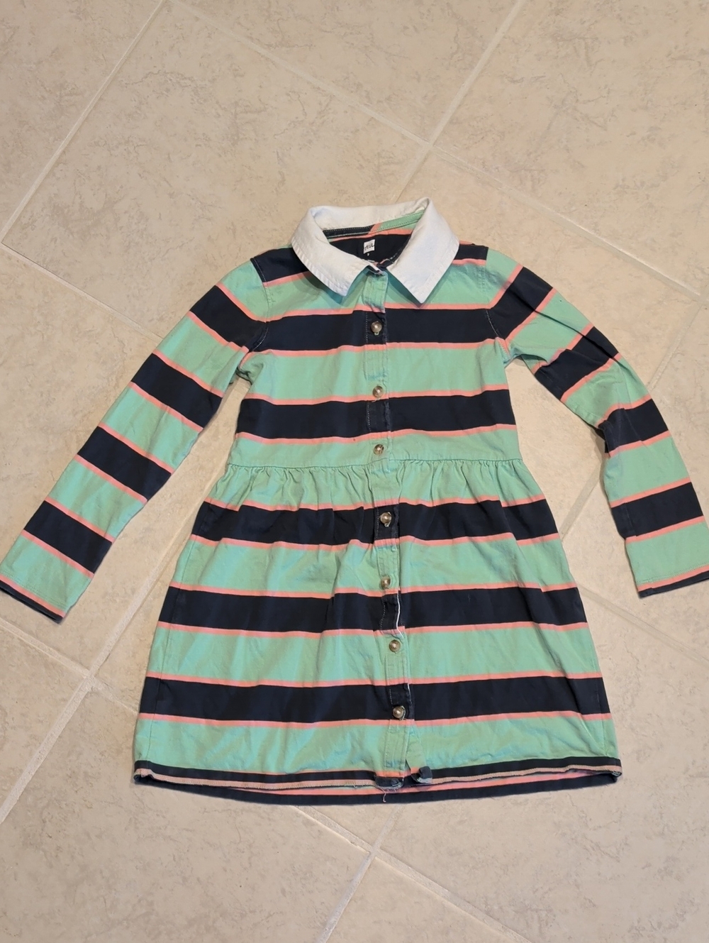 Tea Collection Long Sleeve Stripped Button Cotton Dress
